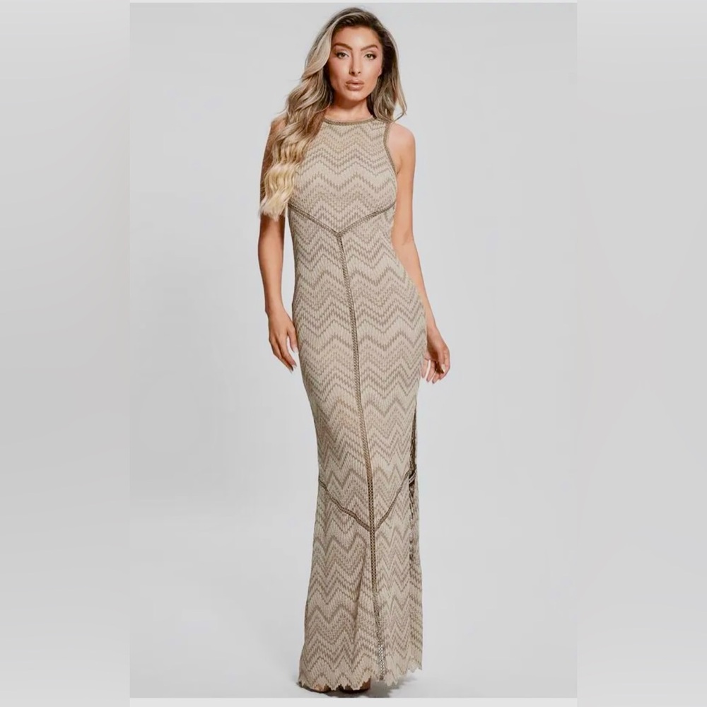 Guess- Janet Knitted Dress in Macramé Style Maxi Dress - Picture 7 of 14